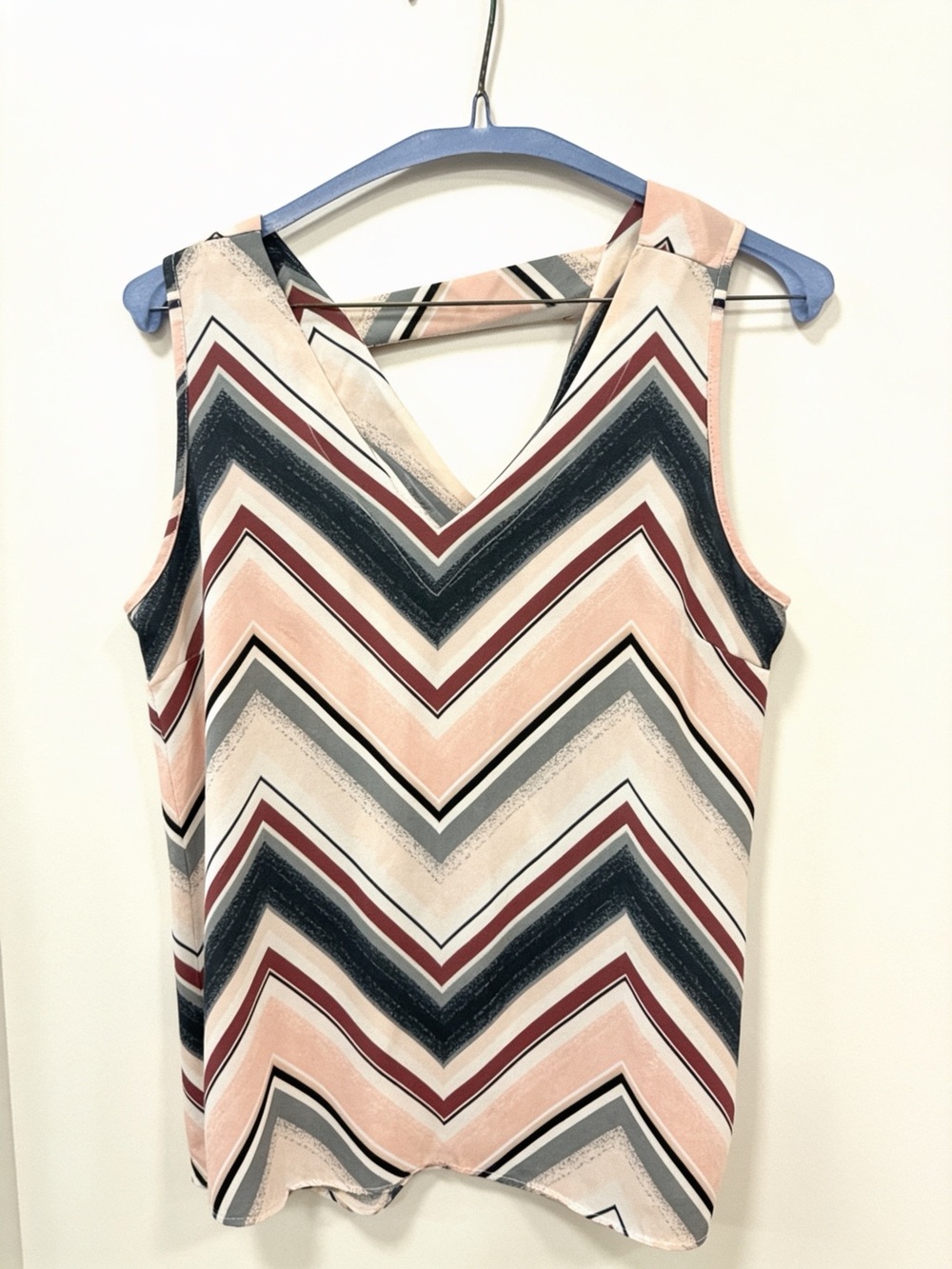 Maurices Chevron Sleeveless V-Neck Blouse in Pink, Black, Cream
